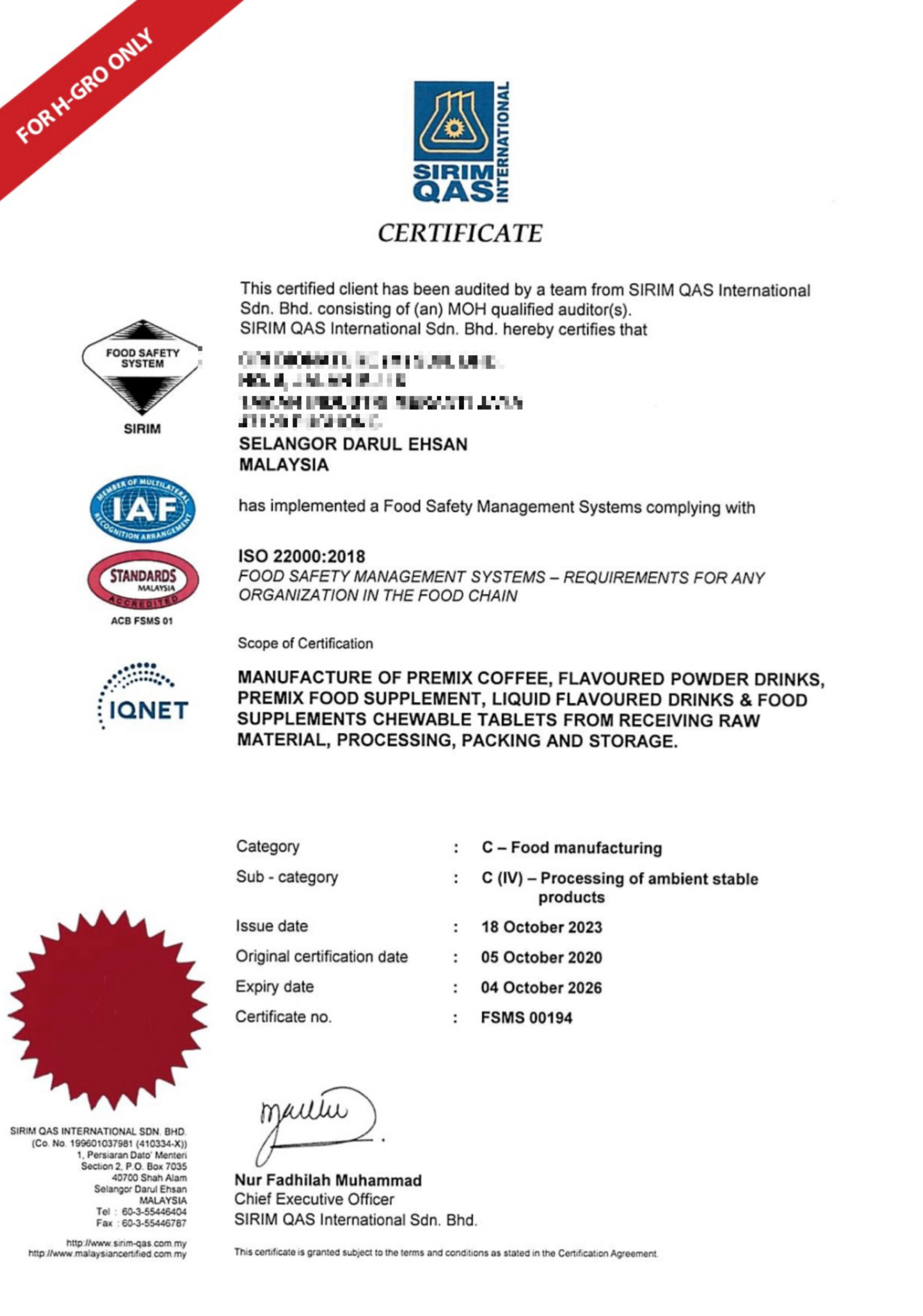 ISO 22000 CERT